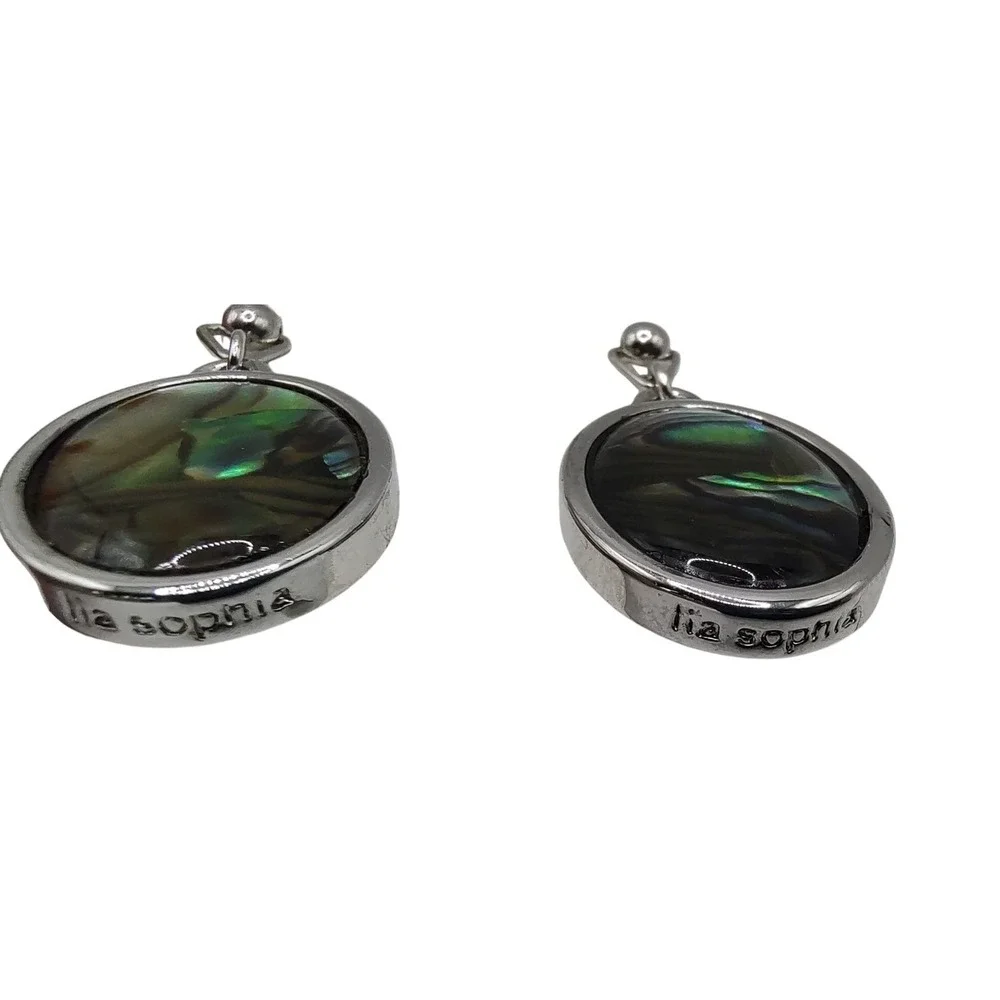 New Lia Sophia Turnover Silver Tone Genuine Abalone Earrings Reversible One Inch